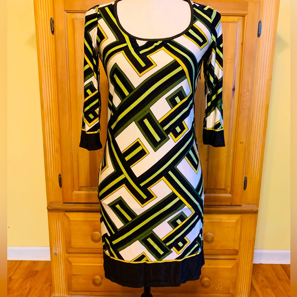 Ann Taylor LOFT petites geometrical pattern dress.